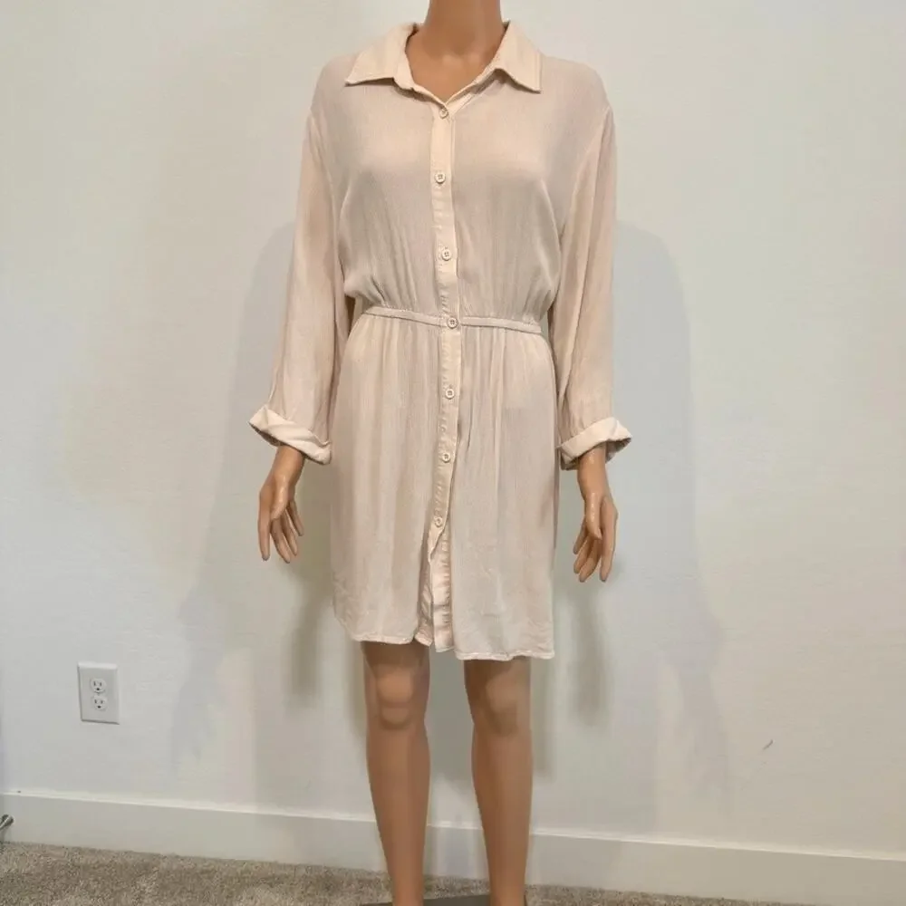 Cupshe XL crinkle swim cover up collared shirt dress SW2 3160